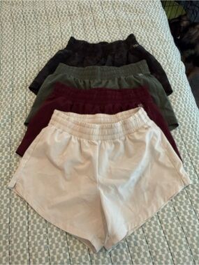 Women’s Elastic Waist Athletic Shorts - Cream, Maroon, Olive, Black camo 4 pairs